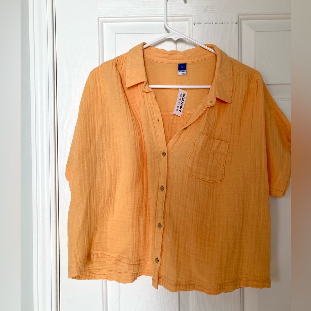 Orange Dolman Sleeve Button-Down Shirt